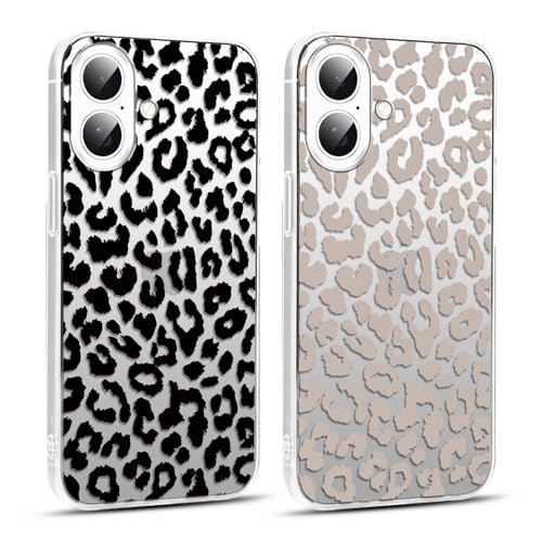 Yirlbey 2 Stück Transparent Handyhülle für iPhone 16 Hülle, Aesthetic Leopard Muster Design Frauen Mädchen Cover, Dünn Silikon Slim Fit Stoßfest Kratzfest Schutzhülle für iPhone16 6,1", schwarz von Yirlbey