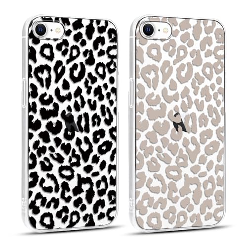 Yirlbey 2 Stück Transparent Handyhülle für iPhone 7/8/SE2020/SE2022 Hülle, Aesthetic Leopard Muster Design Frauen Mädchen Cover, Dünn Silikon Fit Kratzfest Schutzhülle für iPhone SE 4,7", schwarz von Yirlbey