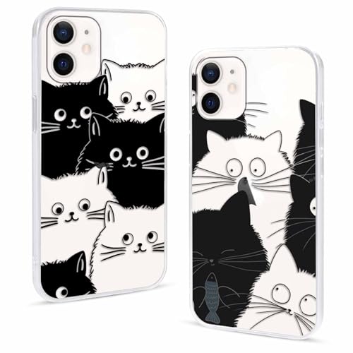 Yirlbey 2 Stück für iPhone 12 Pro/iPhone 12 6,1" Hülle Katze Durchsichtig Handyhülle Aesthetic Muster Design Motiv, Weiche Flexibel Anti-Kratzer TPU Bumper Dünn Schutzhülle Mädchen Transparent Case von Yirlbey