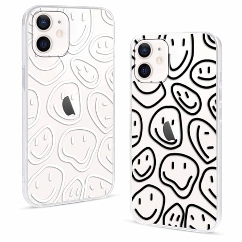 Yirlbey 2 Stück für iPhone 12 Pro/iPhone 12 6,1" Hülle Lächelnd Durchsichtig Handyhülle Aesthetic Muster Design Motiv, Weiche Anti-Kratzer TPU Bumper Dünn Schutzhülle Mädchen Transparent Case von Yirlbey