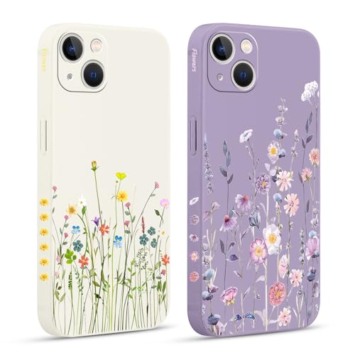 Yirlbey 2 Stück für iPhone 13 Hülle 6,1 Zoll Handyhülle mit Blumen Muster Cute Aesthetic Glitzer Motiv Case, Weiche Ultra Dünn Lila Beige Silikon TPU Kameraschutz Stoßfeste Schutzhülle Yirlbey 2 Stück für iPhone 13 Hülle 6,1 Zoll Handyhülle mit Blumen Muster Cute Aesthetic Glitzer Motiv Case, Weiche Ultra Dünn Lila Beige Silikon TPU Kameraschutz Stoßfeste Schutzhülle von Yirlbey