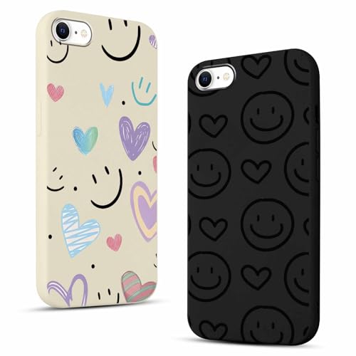 Yirlbey 2 Stück für iPhone 8 / SE 2022/7 / SE 2020 4,7" Hülle Lächeln und Herz Handyhülle Aesthetic Muster Design, Weiche Flexibel Bunt Silikon Anti-Kratzer TPU Bumper Dünn Schutzhülle Mädchen Case von Yirlbey