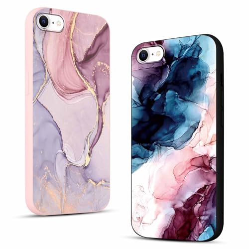 Yirlbey 2 Stück für iPhone 8 / SE 2022/7 / SE 2020 4,7" Hülle Marmor Handyhülle Aesthetic Muster Aquarell Design, Weiche Flexibel Bunt Silikon Anti-Kratzer TPU Bumper Dünn Schutzhülle Mädchen Case von Yirlbey