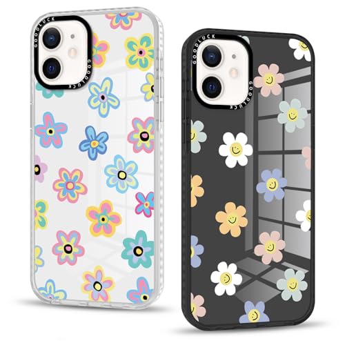 Yirlbey 2 Transparent Stück Handyhülle für iPhone 12/iPhone 12 Pro Hülle, Aesthetic Buntes Blumen Muster Frauen Mädchen Design Cover, Durchsichtig Silikon Case Schutzhülle für iPhone12 6,1", Gerbera von Yirlbey