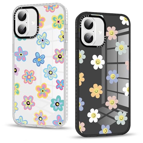 Yirlbey 2 Transparent Stück Handyhülle für iPhone 16 Hülle, Aesthetic Buntes Blumen Muster Frauen Mädchen Design Cover, Durchsichtig Silikon Case Stoßfest Schutzhülle für iPhone16 6,1", Gerbera von Yirlbey