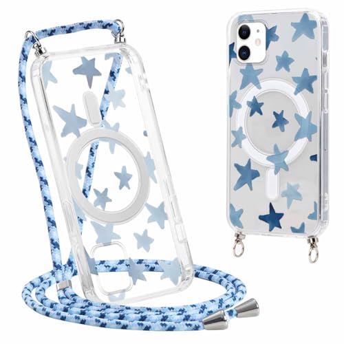 Yirlbey Handykette Handyhülle für iPhone 11 Hülle mit Band, Kompatibel mit MagSafe, Aesthetic Blau Sterne Muster Cover, Transparent Silikon PC Schutzhülle mit Kordel Case für iPhone11 6,1,Star Yirlbey Handykette Handyhülle für iPhone 11 Hülle mit Band, Kompatibel mit MagSafe, Aesthetic Blau Sterne Muster Cover, Transparent Silikon PC Schutzhülle mit Kordel Case für iPhone11 6,1,Star von Yirlbey