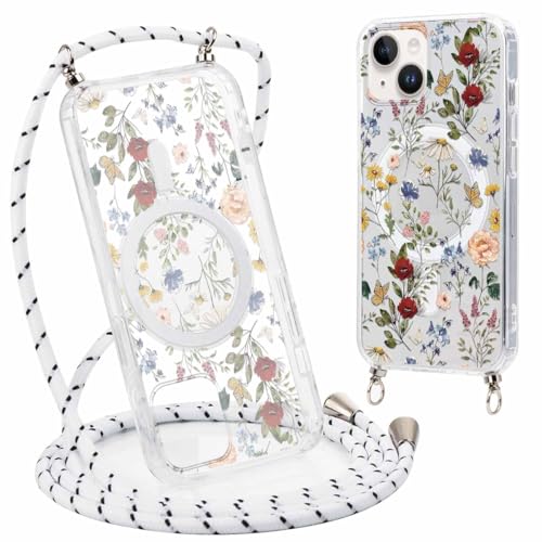 Yirlbey Handykette Handyhülle für iPhone 14/iPhone 13 Hülle mit Band, Kompatibel mit MagSafe, Aesthetic Blumen Bunt Muster Cover, Transparent Silikon PC Schutzhülle mit Kordel Case für iPhone13 6,1" Yirlbey Handykette Handyhülle für iPhone 14/iPhone 13 Hülle mit Band, Kompatibel mit MagSafe, Aesthetic Blumen Bunt Muster Cover, Transparent Silikon PC Schutzhülle mit Kordel Case für iPhone13 6,1" von Yirlbey