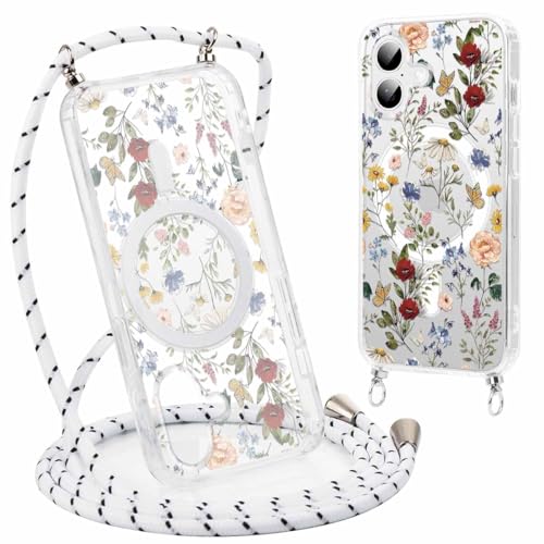 Yirlbey Handykette Handyhülle für iPhone 16 Hülle mit Band, Kompatibel mit MagSafe, Aesthetic Blumen Bunt Muster Cover, Transparent Silikon PC Schutzhülle mit Kordel Case für iPhone16 6,1" Yirlbey Handykette Handyhülle für iPhone 16 Hülle mit Band, Kompatibel mit MagSafe, Aesthetic Blumen Bunt Muster Cover, Transparent Silikon PC Schutzhülle mit Kordel Case für iPhone16 6,1" von Yirlbey