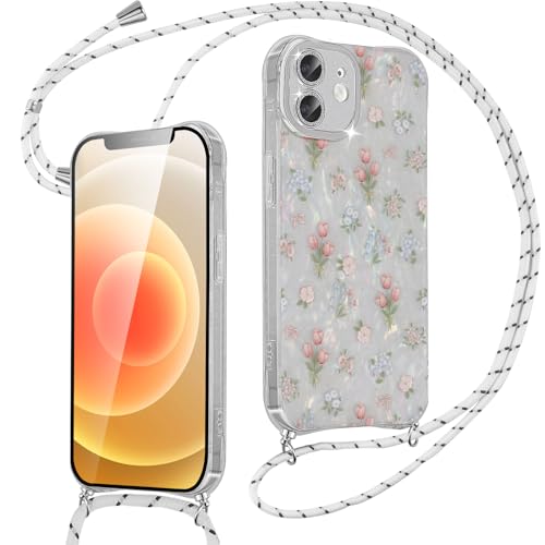 Yirlbey Handykette für iPhone 12 Hülle mit Band 6,1'', Aesthetic Blumen Schleifen Muschel Motiv Design Silikon Necklace Handyhülle für zum Umhängen Stoßfest Schutzhülle mit Kamera Objektivschutz, Weiß Yirlbey Handykette für iPhone 12 Hülle mit Band 6,1'', Aesthetic Blumen Schleifen Muschel Motiv Design Silikon Necklace Handyhülle für zum Umhängen Stoßfest Schutzhülle mit Kamera Objektivschutz, Weiß von Yirlbey
