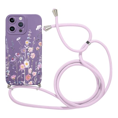 Yirlbey Handykette für iPhone 15 Pro Hülle mit Band 6,1'', Aesthetic Blumen Motiv Design Schutzhülle Lila Silikon TPU Necklace Handyhülle für zum Umhängen Ultra Stoßfest Kameraschutz Bumper Case Yirlbey Handykette für iPhone 15 Pro Hülle mit Band 6,1'', Aesthetic Blumen Motiv Design Schutzhülle Lila Silikon TPU Necklace Handyhülle für zum Umhängen Ultra Stoßfest Kameraschutz Bumper Case von Yirlbey
