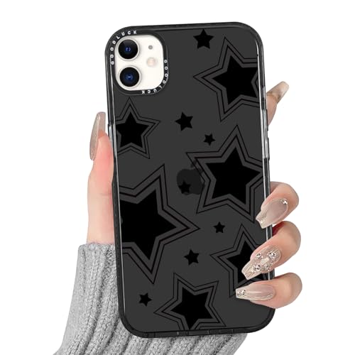 Yirlbey Transparent HandyHülle für iPhone 11 Sterne Hülle, Aesthetic Muster Star Design Mädchen Geschenk Schutzhülle, Silikon TPU-Rahmen Harter PC-Rückseite Case Cover für iPhone11 6,1",Schwarz von Yirlbey