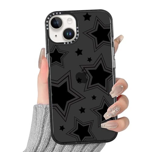 Yirlbey Transparent HandyHülle für iPhone 14/iPhone 13 Sterne Hülle, Aesthetic Muster Star Design Mädchen Schutzhülle, Silikon TPU-Rahmen Harter PC-Rückseite Case Cover für iPhone13 6,1",Schwarz von Yirlbey