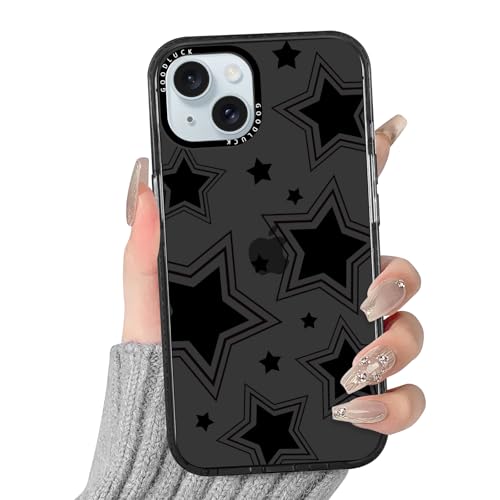 Yirlbey Transparent HandyHülle für iPhone 15 Sterne Hülle, Aesthetic Muster Star Design Mädchen Geschenk Schutzhülle, Silikon TPU-Rahmen Harter PC-Rückseite Case Cover für iPhone15 6,1",Schwarz von Yirlbey