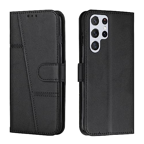 Brieftaschen-Schutzhülle für Samsung Galaxy S24 Ultra, Leder-Klapphülle mit Kartenfächern, TPU-Innenschale, rutschfest, stoßfest, Handschlaufe, Schwarz von Yiscase
