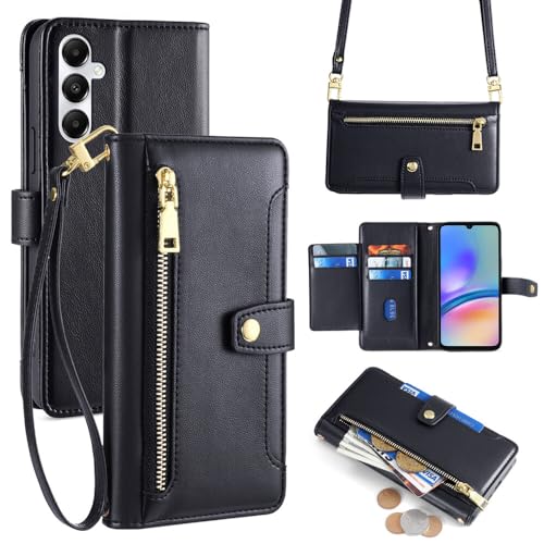 Crossbody-Schutzhülle für Galaxy A34 5G, mit Umhängeband, Reißverschluss, Brieftaschen-Schutzhülle mit Kartenfächern, Ständer, Klapphülle, Geldbörsen-Stil, Halskette für Samsung Galaxy A34 5G, Schwarz Crossbody-Schutzhülle für Galaxy A34 5G, mit Umhängeband, Reißverschluss, Brieftaschen-Schutzhülle mit Kartenfächern, Ständer, Klapphülle, Geldbörsen-Stil, Halskette für Samsung Galaxy A34 5G, Schwarz von Yiscase