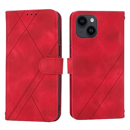 Entworfen mit iPhone 11 Pro Flip Case | Hautgefühl Leder Wallet Handyhülle mit [Kartenhalter] [TPU-Innenschale] | Magnetabdeckung mit Kickstand Handschlaufe | Rot von Yiscase