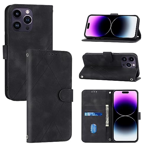 Entworfen mit Klapphülle für iPhone 15 Pro, hautsympathische Lederhülle, Brieftaschenhülle mit Kartenhalter, TPU-Innenschale, Magnet-Schutzhülle mit Ständer, Handschlaufe, Schwarz Entworfen mit Klapphülle für iPhone 15 Pro, hautsympathische Lederhülle, Brieftaschenhülle mit Kartenhalter, TPU-Innenschale, Magnet-Schutzhülle mit Ständer, Handschlaufe, Schwarz von Yiscase