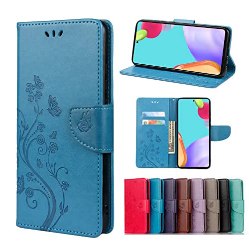 Flip Case Fit for Samsung Galaxy A23 5G | Slim Credit Card Holder Cover | Painted Butterfly Flower | Kickstand Protective Durable PU Leder Wallet Case | Blau von Yiscase