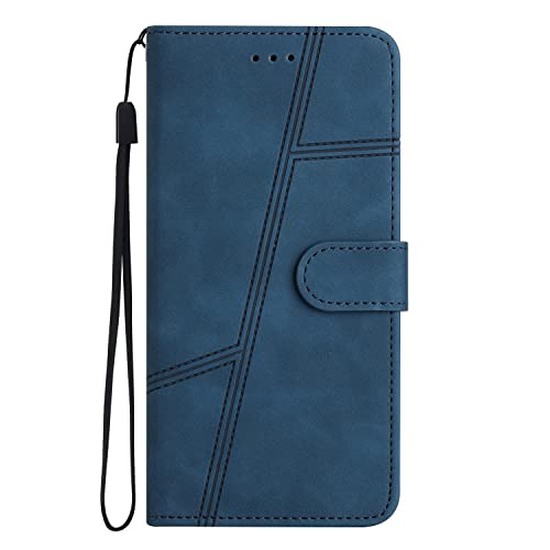 Handyhülle für Samsung Galaxy A50 Hülle Hautgefühl Leder Flip Klappbare Stoßfeste Magnetische [Standfunktion] [Kartenfächern] Schutzhülle -Blau von Yiscase