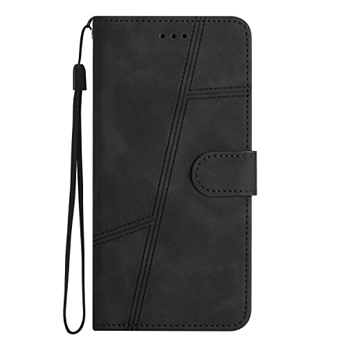 Handyhülle für Samsung Galaxy Grand Prime Hülle Hautgefühl Leder Flip Klappbare Stoßfeste Magnetische [Standfunktion] [Kartenfächern] Schutzhülle -Schwarz von Yiscase