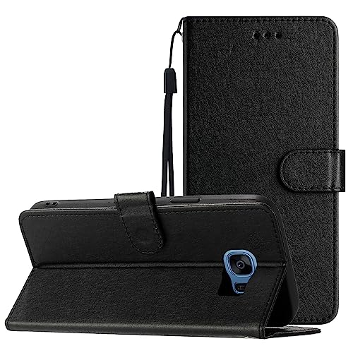 Hülle Kompatible für Samsung Galaxy S7, Premium Leder Ständer Funktion Kartenfach Handyhülle Flip Case Brieftasche Schutzhülle Magnetic Cover, Schwarz von Yiscase