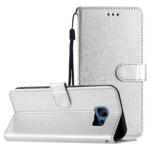 Hülle Kompatible für Samsung Galaxy S7, Premium Leder Ständer Funktion Kartenfach Handyhülle Flip Case Brieftasche Schutzhülle Magnetic Cover, Silber von Yiscase