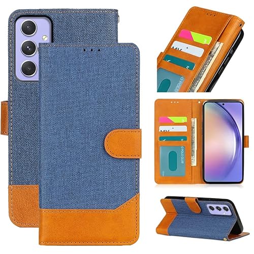 Hülle für Samsung Galaxy A54 5G Handyhülle Leder Flip Case Ständer PU Brieftasche Schutzhülle Klapphülle Tasche Case mit [Kartenfach] [Standfunktion] [Magnetisch] - Blau von Yiscase