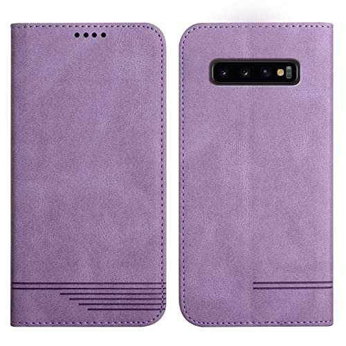 Klapphülle Kompatible für Samsung Galaxy S10+/S10 Plus, Einfarbig PU Lederhülle Weich TPU Handyhülle mit Kartenfach Stark Magnetverschluss Flip Case -Lila von Yiscase