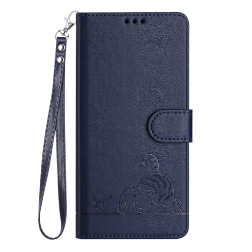 Klapphülle für Samsung Galaxy A25 5G, Motiv: Katze fängt Maus, geprägtes PU-Leder, Brieftaschen-Hülle, Kartenfächer, Standfunktion, Handschlaufe, Blau Klapphülle für Samsung Galaxy A25 5G, Motiv: Katze fängt Maus, geprägtes PU-Leder, Brieftaschen-Hülle, Kartenfächer, Standfunktion, Handschlaufe, Blau von Yiscase