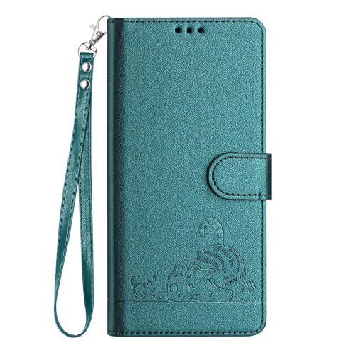 Klapphülle für Samsung Galaxy A25 5G, Motiv: Katze fängt Maus, geprägtes PU-Leder, Brieftaschen-Hülle, Kartenfächer, Standfunktion, Handschlaufe, Grün Klapphülle für Samsung Galaxy A25 5G, Motiv: Katze fängt Maus, geprägtes PU-Leder, Brieftaschen-Hülle, Kartenfächer, Standfunktion, Handschlaufe, Grün von Yiscase
