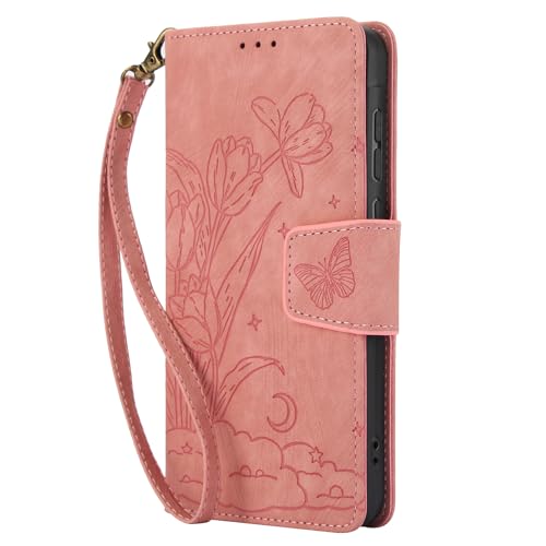 Klapphülle für iPhone 16 Pro, Motiv: Schmetterling, Blume, geprägt, PU-Leder, Brieftaschen-Schutzhülle mit Kartenfächern, Ständer, magnetischer Handschlaufe, Rosa Klapphülle für iPhone 16 Pro, Motiv: Schmetterling, Blume, geprägt, PU-Leder, Brieftaschen-Schutzhülle mit Kartenfächern, Ständer, magnetischer Handschlaufe, Rosa von Yiscase