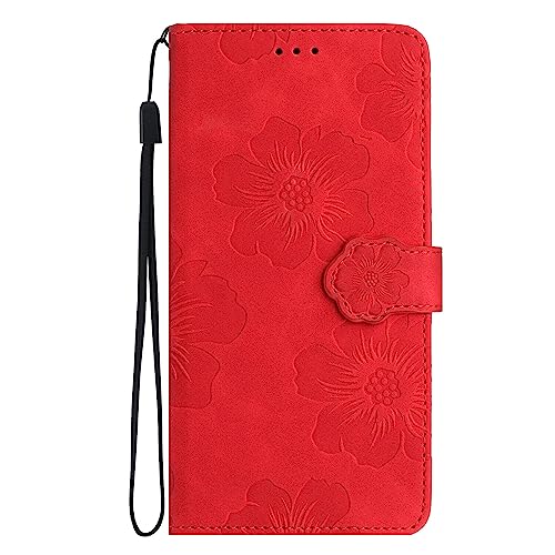 Klapphülle mit Blumenmuster für iPhone 13, PU-Leder, Brieftaschen-Schutzhülle mit Ständer, Kartenfächern, Handschlaufe, Blumenmuster, Magnetverschluss, Rot Klapphülle mit Blumenmuster für iPhone 13, PU-Leder, Brieftaschen-Schutzhülle mit Ständer, Kartenfächern, Handschlaufe, Blumenmuster, Magnetverschluss, Rot von Yiscase