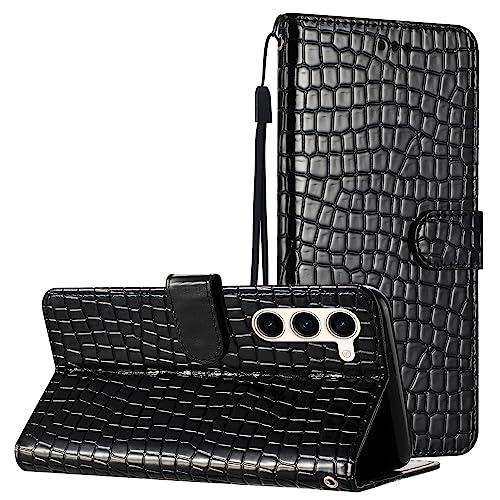 Leder-Schutzhülle für Samsung Galaxy S24 Plus, klassisches Krokodilmuster, magnetisch, integrierter Ständer, Kartenhalter, Handschlaufe, Schwarz Leder-Schutzhülle für Samsung Galaxy S24 Plus, klassisches Krokodilmuster, magnetisch, integrierter Ständer, Kartenhalter, Handschlaufe, Schwarz von Yiscase