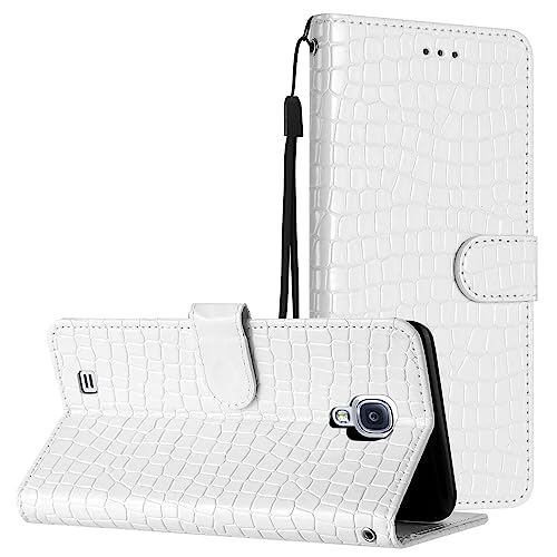 Leder-Schutzhülle für Samsung Galaxy S4, klassisches Krokodilmuster, Magnetverschluss, integrierter Ständer, Kartenhalter, Handgelenkschlaufe, Weiß von Yiscase