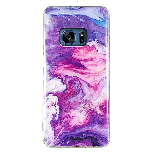Marmor Hülle für Samsung Galaxy S7 Handyhülle, TPU Silikon Cover Glitzer Schutzhülle mit Floral Marble Muster Ultra Dünn Flexibel Bumper Case - Rot von Yiscase