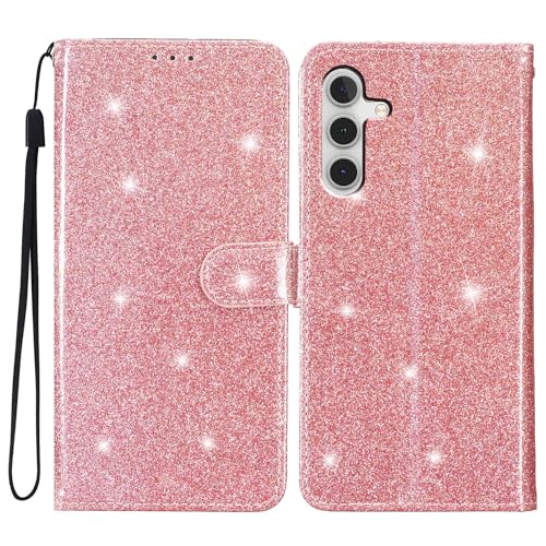Schutzhülle für Samsung Galaxy A13 5G, Glitzer, PU-Leder, TPU-Stoßdämpfer, Kartenhalter, Ständer, Handschlaufe, glänzend, glitzernd, Roségold Schutzhülle für Samsung Galaxy A13 5G, Glitzer, PU-Leder, TPU-Stoßdämpfer, Kartenhalter, Ständer, Handschlaufe, glänzend, glitzernd, Roségold von Yiscase