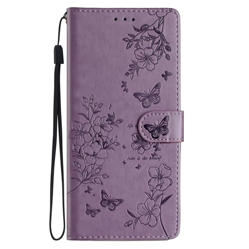 Schutzhülle für iPhone 16, PU-Leder, magnetisch, integrierter Ständer, Kartenhalter, Handschlaufe, Blumenmuster, Violett Schutzhülle für iPhone 16, PU-Leder, magnetisch, integrierter Ständer, Kartenhalter, Handschlaufe, Blumenmuster, Violett von Yiscase