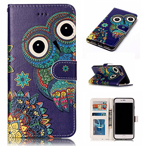 Schutzhüllen für iPhone 7 Plus/iPhone 8 Plus, Brieftaschen-Schutzhülle, Kartenhalter, Klappabdeckung, geprägt, lackiert, PU-Leder, magnetischer Ständer, mit Riemen, Folio-Hülle – Eule Schutzhüllen für iPhone 7 Plus/iPhone 8 Plus, Brieftaschen-Schutzhülle, Kartenhalter, Klappabdeckung, geprägt, lackiert, PU-Leder, magnetischer Ständer, mit Riemen, Folio-Hülle – Eule von Yiscase