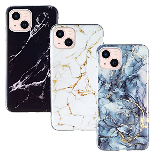 Yiscase 3 Stück Marmor Hülle Kompatibel mit iPhone 14 Plus Hülle Marmor Silikon Matt, Weich TPU Handyhülle Ultra Dünn Flexible Marble Case für iPhone 14 Plus, 6.7'' (2022) - Schwarz, Weiß, Blau von Yiscase