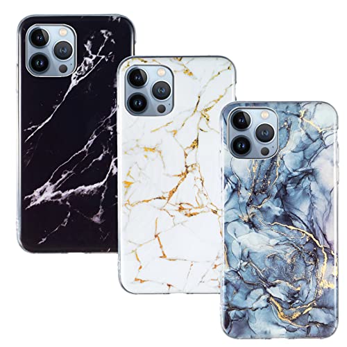 Yiscase 3 Stück Marmor Hülle Kompatibel mit iPhone 14 Pro Max Hülle Marmor Silikon Matt, Weich TPU Handyhülle Ultra Dünn Flexible Marble Case für iPhone 14 Pro Max, 6.7'' (2022) - Schwarz, Weiß, Blau von Yiscase