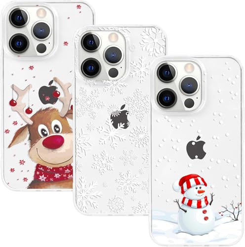 Yiscase 3-teilige Weihnachts-Schutzhülle für iPhone 16 Pro, für Damen, Mädchen, Herren, Flüssigsilikon, dünn, weich, TPU-Stoßfänger, niedlich, transparent, Elch, Schneemann, Schneeflocke, geprägt, 16 Yiscase 3-teilige Weihnachts-Schutzhülle für iPhone 16 Pro, für Damen, Mädchen, Herren, Flüssigsilikon, dünn, weich, TPU-Stoßfänger, niedlich, transparent, Elch, Schneemann, Schneeflocke, geprägt, 16 von Yiscase