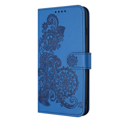 Yiscase Handyhülle Kompatibel für iPhone XR Hülle | Blumen Muster PU-Lederhülle TPU Inner Klapphülle | Magnet Kartenfach Ständer Schutzhülle | Dunkelblau von Yiscase