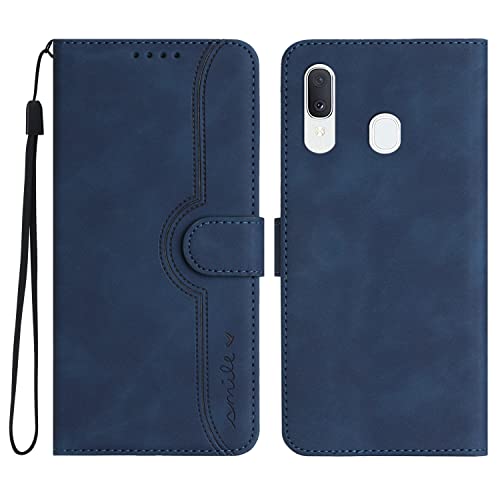 Yiscase Handyhülle für Samsung Galaxy A20e Hülle Premium PU Leder Flip Case mit Kartenfächern Brieftasche Standfuntion stoßfeste Silikonhülle Lächeln Ledertasche - Saphirblau von Yiscase