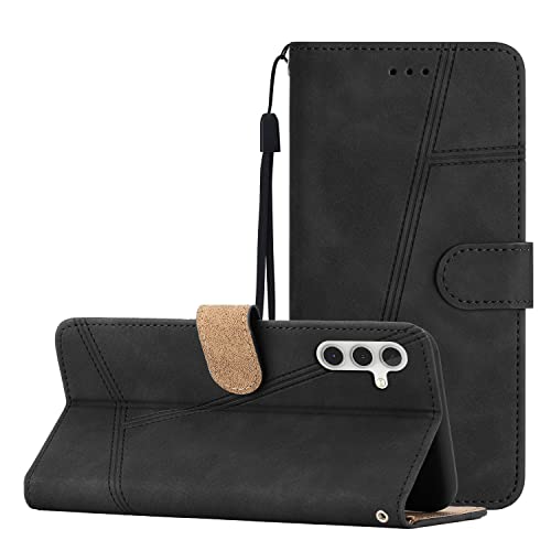 Yiscase Handyhülle für Samsung Galaxy A34 5G Hülle Hautgefühl Leder Flip Klappbare Stoßfeste Magnetische [Standfunktion] [Kartenfächern] Schutzhülle - Schwarz von Yiscase