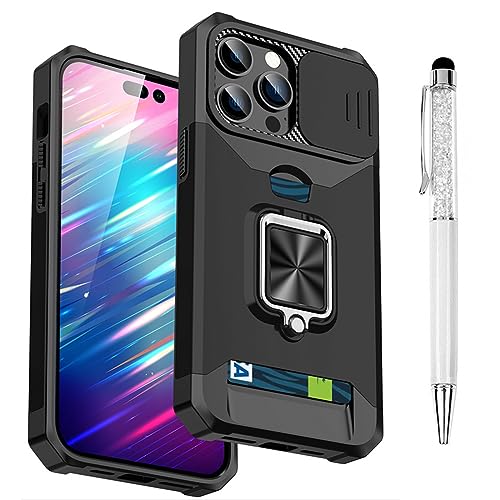 Yiscase Hülle für iPhone 15 Pro | Kameraschutz Handyhülle mit 360 Grad Ring Ständer | Weich TPU Bumper Stoßfest | Hart PC Rückseite Kratzfest Tough Armor Schutzhülle mit Stift | Schwarz von Yiscase