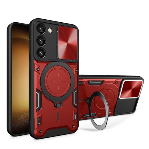 Yiscase Hülle passend für Samsung Galaxy S22 mit drehbarer Ringhalterung | [kompatibel mit MagSafe] Stoßfeste Hülle mit Schiebe-Kamera-Abdeckung | Magnetische Hülle für Autohalterung | Rot von Yiscase