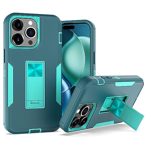 Yiscase Kompatible für iPhone 15 Pro Max Hülle Stoßfest Schutzhülle Case mit Ständer Ring Holder Dual Layer Hard PC + TPU Bumper Cover Military Grade Handyhülle - Seeblau von Yiscase