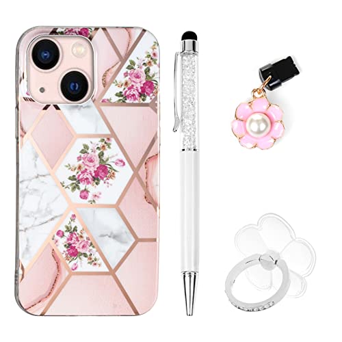 Yiscase Marble Case Compatible with iPhone 14 Case with Stand Ring Holder Kickstand Glitter Sparkle Women Girls Slim Protective TPU Soft Cover with Stylus Pen Dust Plug - Rose Yiscase Marble Case Compatible with iPhone 14 Case with Stand Ring Holder Kickstand Glitter Sparkle Women Girls Slim Protective TPU Soft Cover with Stylus Pen Dust Plug - Rose von Yiscase