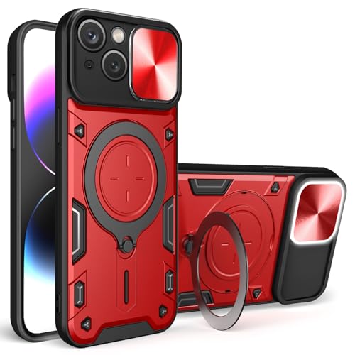 Yiscase Schutzhülle für iPhone 13 mit drehbarer Ringhalterung, kompatibel mit MagSafe, stoßfeste Hülle mit Schiebe-Kamera-Abdeckung, magnetische Schutzhülle für Autohalterung, Rot Yiscase Schutzhülle für iPhone 13 mit drehbarer Ringhalterung, kompatibel mit MagSafe, stoßfeste Hülle mit Schiebe-Kamera-Abdeckung, magnetische Schutzhülle für Autohalterung, Rot von Yiscase