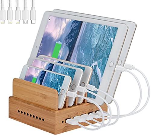 Yisen Handy Ladestation USB Ladegerät mehrfach Ladestation für mehrere Geräte Smartphone, Tablets (mit 5 USB Kabel) von Yisen